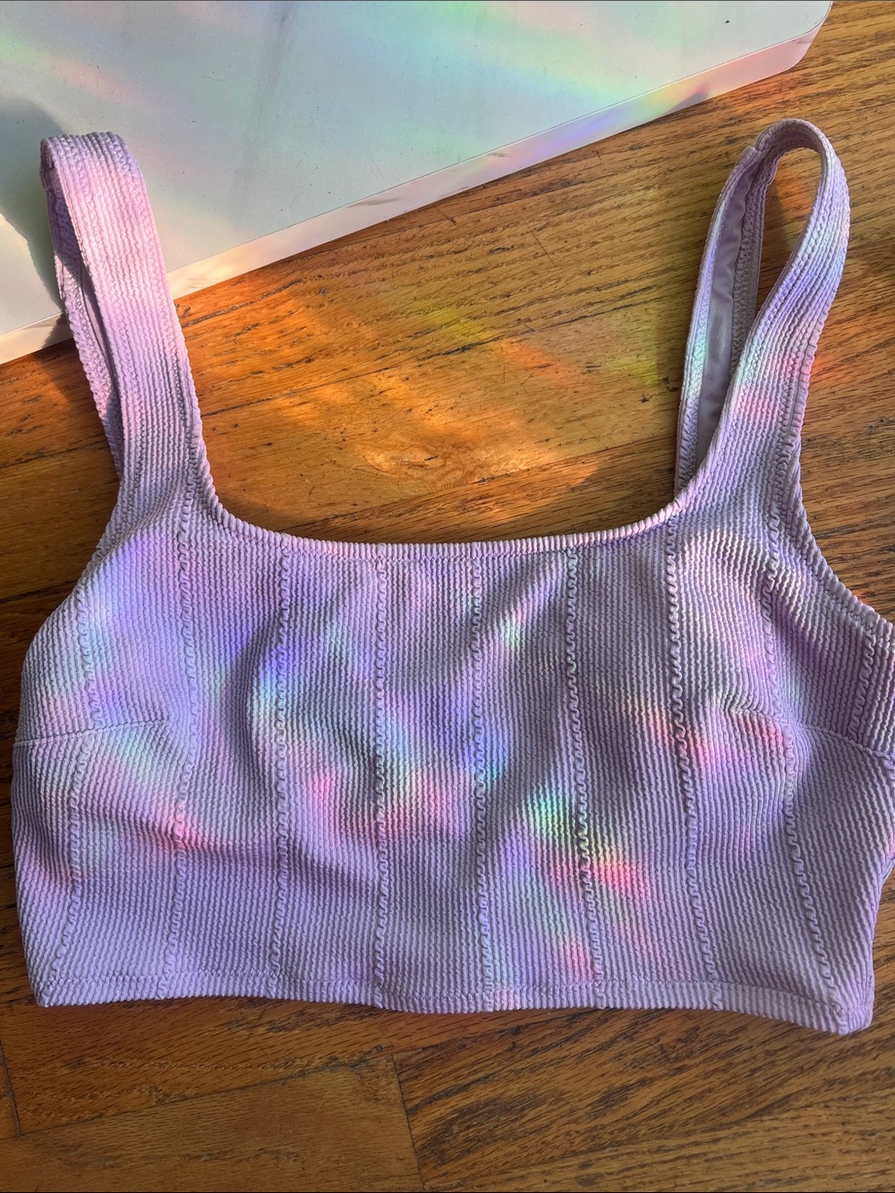 aerie Lilac scoop Ribbed Square-Neck Bralette cropped tank -Large